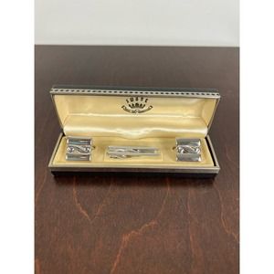 Vintage Silver Swank Cufflinks and Tie Clip Set in original box